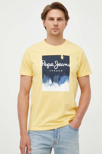 Bavlnené tričko Pepe Jeans žltá farba, s potlačou