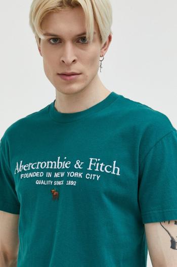 Bavlnené tričko Abercrombie & Fitch zelená farba, s nášivkou