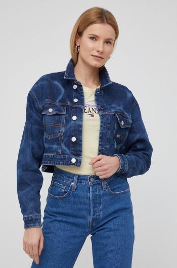 Rifľová bunda Tommy Jeans dámska, tmavomodrá farba, prechodná,