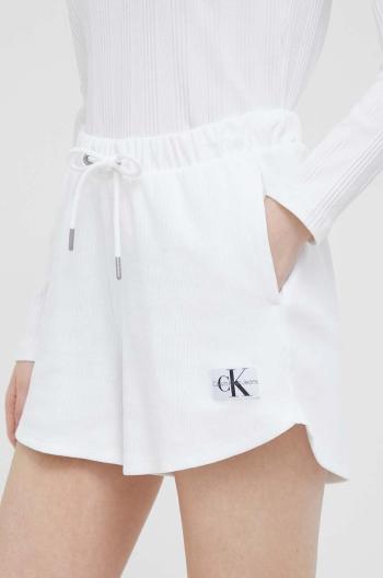 Šortky Calvin Klein Jeans dámske, biela farba, jednofarebné, vysoký pás