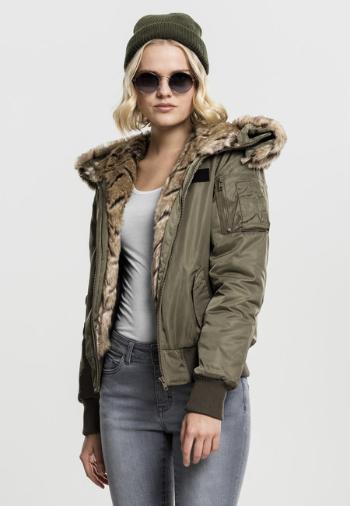 Urban Classics Ladies Imitation Fur Bomber Jacket dark olive - XS