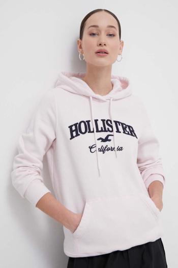 Mikina Hollister Co. dámska, ružová farba, s kapucňou, s nášivkou