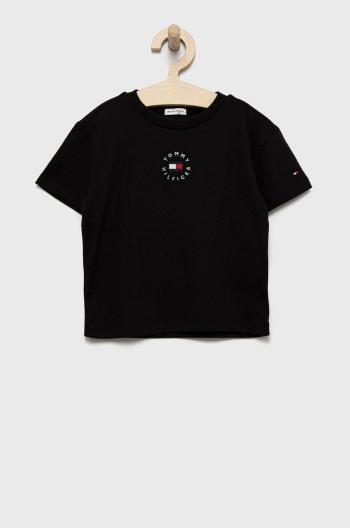 Detské bavlnené tričko Tommy Hilfiger čierna farba, jednofarebný
