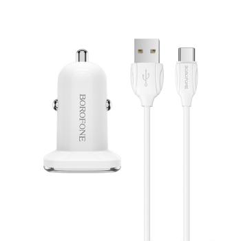 Borofone nabíjačka do auta s káblom - 2x USB s 2,4A USB C káblom - Biela KP27928