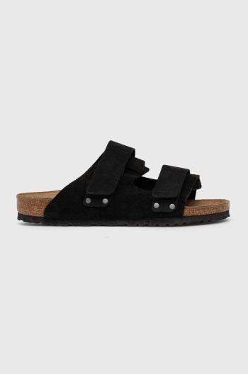 Semišové šľapky Birkenstock Uji dámske, čierna farba, 1024810