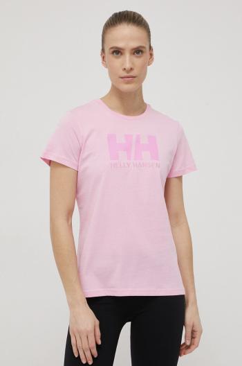 Bavlnené tričko Helly Hansen ružová farba,