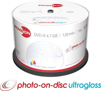 Primeon 2761207 DVD-R 4.7 GB 50 ks vreteno možnosť potlače, povrch s vysokým leskom, vodotesný, odolné voči oteru