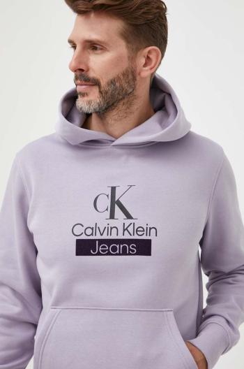 Mikina Calvin Klein Jeans pánska, fialová farba, s kapucňou, s potlačou