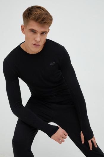 Športové tričko s dlhým rukávom 4F čierna farba, jednofarebný