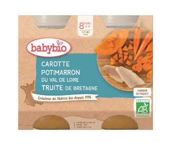 BABYBIO Mrkva a tekvica so pstruhom (2x 200 g) - mäsovo-zeleninový príkrm