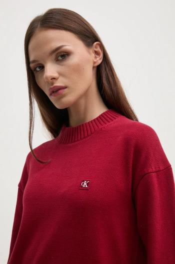 Bavlnený sveter Calvin Klein Jeans bordová farba, J20J222987