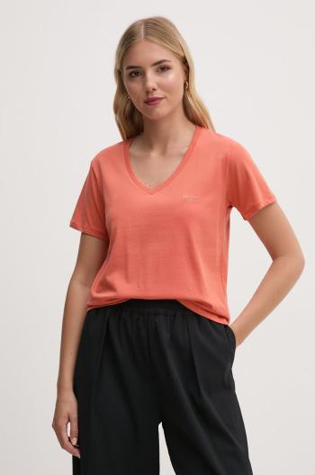 Bavlnené tričko Pepe Jeans FIORE V NECK dámske, oranžová farba, PL505948