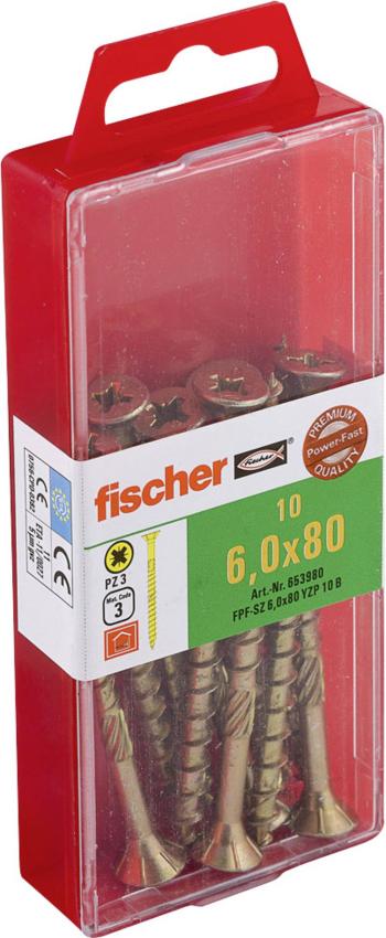 Fischer  653980 skrutka so zápustnou hlavou 6 mm 80 mm krížová dražka Pozidriv     glavanizované zinkom 10 ks