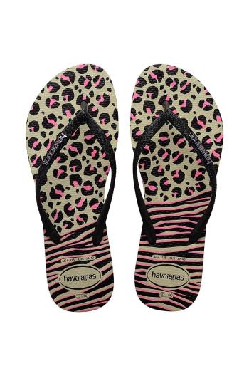 Žabky Havaianas SLIM ANIMALS dámske, čierna farba, na plochom podpätku, 4147964.0006