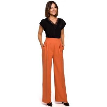 Style  Nohavice S203 Palazzo nohavice s elastickým pásom - oranžové  viacfarebny