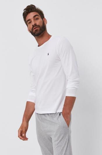 Tričko s dlhým rukávom Polo Ralph Lauren pánske, biela farba, jednofarebné