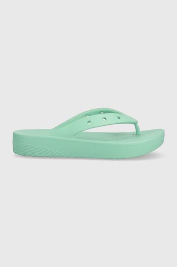 Žabky Crocs Classic Platform Flip dámske, tyrkysová farba, na platforme, 207714