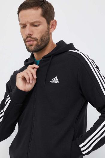 Bavlnená mikina adidas pánska, čierna farba, s kapucňou, s nášivkou