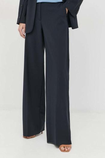 Vlnené nohavice Weekend Max Mara dámske, tmavomodrá farba, široké, vysoký pás