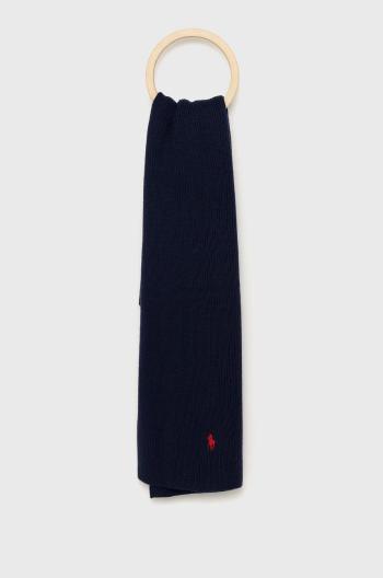 Vlnený šál Polo Ralph Lauren tmavomodrá farba, jednofarebný