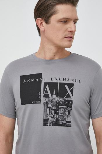 Bavlnené tričko Armani Exchange šedá farba, vzorované
