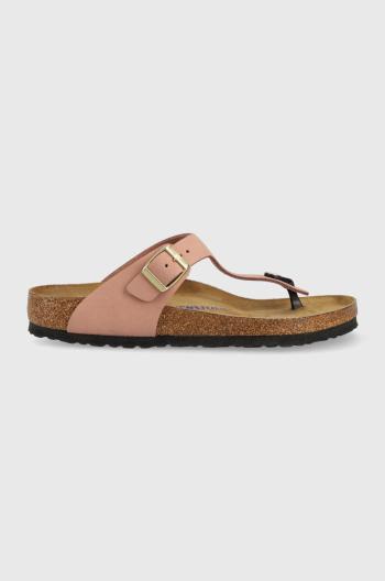 Semišové žabky Birkenstock dámske, ružová farba, na plochom podpätku