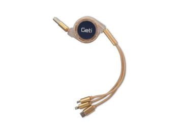 Kábel Geti GCU 05 USB 3v1 zlatý samonavíjacie