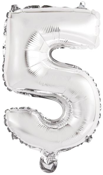 Amscan Mini fóliový balón číslo 5 strieborný 33 cm