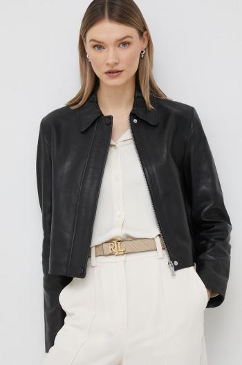 Kožená bunda Calvin Klein dámska, čierna farba, prechodná