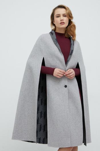 Obojstranný vlnený kabát Karl Lagerfeld šedá farba, prechodný, oversize