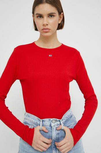 tričko s dlhým rukávom Tommy Jeans dámsky, červená farba