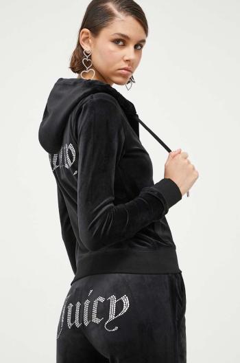 Mikina Juicy Couture dámska, čierna farba, s kapucňou, s nášivkou