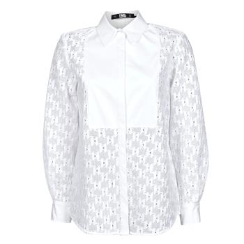 Karl Lagerfeld  KL MONOGRAM LACE BIB SHIRT  Košele a blúzky Biela