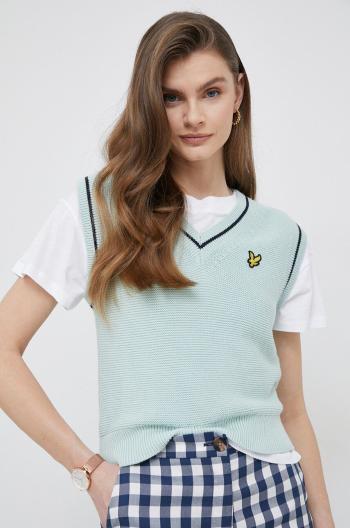 Bavlnená vesta Lyle & Scott zelená farba, tenký