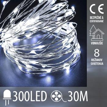 Vianočná led svetelná mikro reťaz vonkajšia + programator - 300led - 30m studená biela