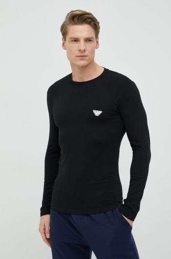 Tričko s dlhým rukávom Emporio Armani Underwear pánske, čierna farba, jednofarebné