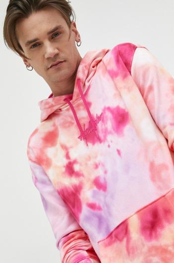 Mikina Hollister Co. pánska, ružová farba, s kapucňou, vzorovaná