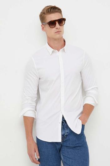 Košeľa Armani Exchange pánska, béžová farba, slim, s golierom button-down