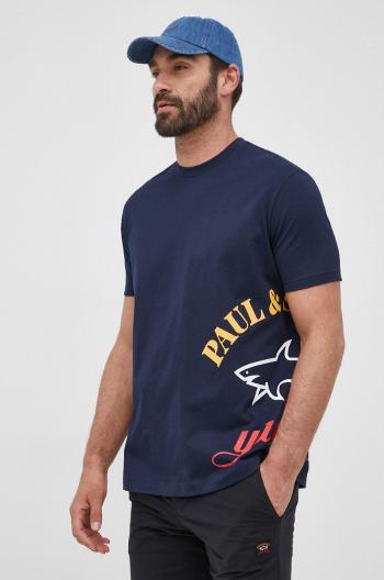 Bavlnené tričko Paul&Shark tmavomodrá farba, s potlačou