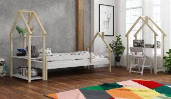 Detská posteľ domček Ollie SCANDI - biela-prírodná  Half House bed  200x90 cm posteľ domček + úložný priestor