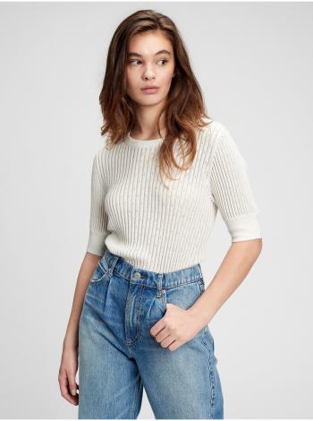 Sveter elbow sleeve pointelle sweater Biela