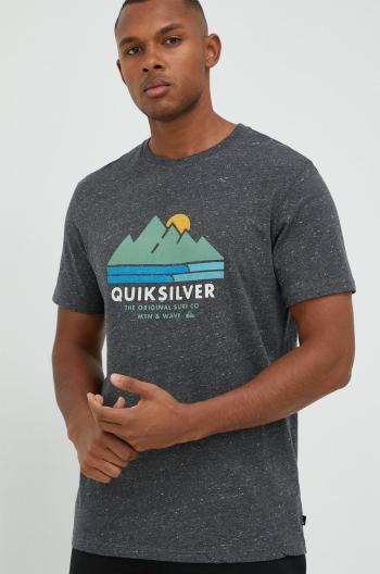 Bavlnené tričko Quiksilver šedá farba, vzorované