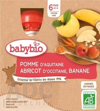 BabyBIO Jablko marhuľa banán ovocný príkrm (od ukonč. 6. mesiaca) 4x90 g