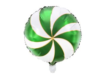 PartyDeco Vianočný fóliový balón - cukrík zelenobiely 35 cm
