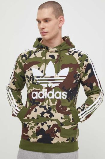 Mikina adidas Originals Camo Hoodie pánska, zelená farba, s kapucňou, vzorovaná, IS0209