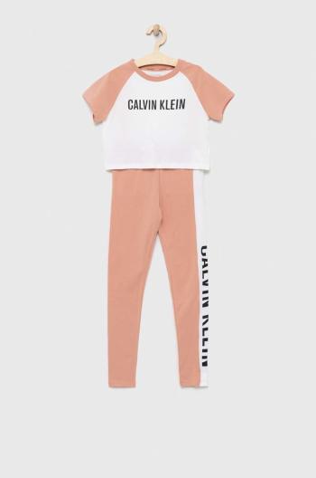 Detské pyžamo Calvin Klein Underwear hnedá farba, s potlačou