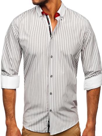 Sivá pánska pruhovaná košeľa s dlhými rukávmi Bolf 20727