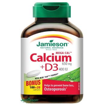 Jamieson Mega Cal™ vápnik 650 mg s vitamínom D3 400 IU 120 tbl.
