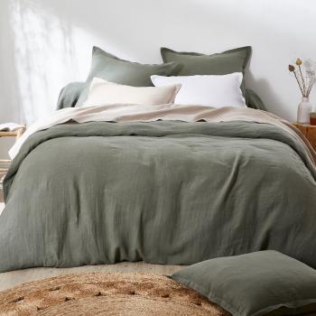 Blancheporte Jednofarebná posteľná bielizeň z ľanu v zapratej úprave zelená obliečka na vank. 50x70cm+lem