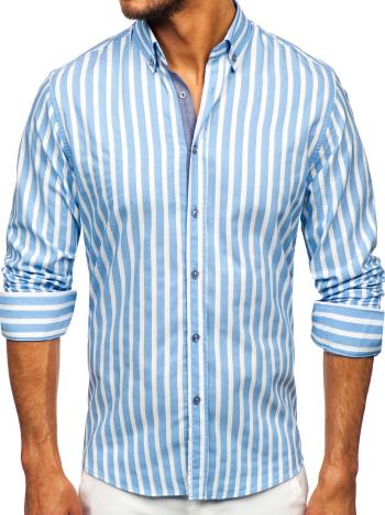 Blankytne modrá pánska pruhovaná košeľa s dlhými rukávmi Bolf 20729